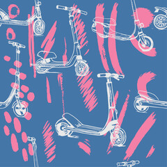 Fototapeta na wymiar Scooters. Vector seamless pattern. Trending illustrations for t-shirt prints, posters, labels, music covers.