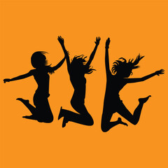 jumping girl friends  silhouettes