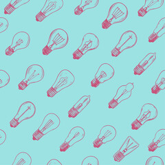 Light bulb. Vector seamless pattern. Trending illustrations for t-shirt prints, posters, labels, music covers.