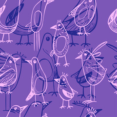 Cute birds. Vector seamless pattern. Trending illustrations for t-shirt prints, posters, labels, music covers.