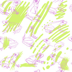 Frogs. Vector seamless pattern. Trending illustrations for t-shirt prints, posters, labels, music covers.