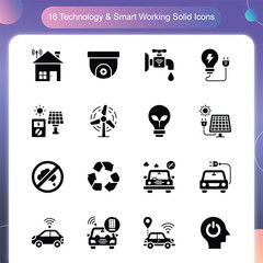 Technology & Smart Working Vector Solid icon set illustration Set 04