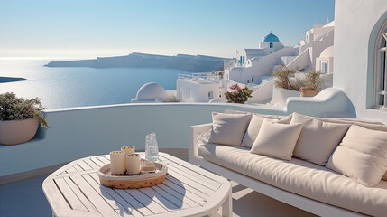 Fototapeta premium Generative ai of A Luxury apartment terrace in Santorini