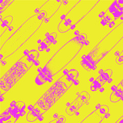 Skateboards and longboards.Vector seamless pattern. Trending illustrations for t-shirt prints, posters, labels, music covers.
