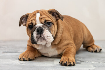 English bulldog puppy on a uniform background
