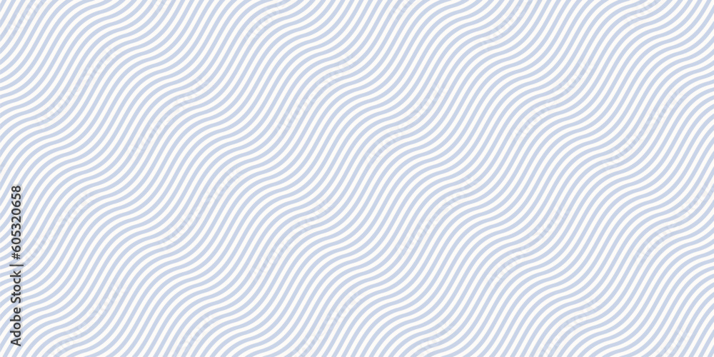 Wall mural simple blue and white curvy wavy lines pattern. vector seamless texture with thin diagonal waves, st