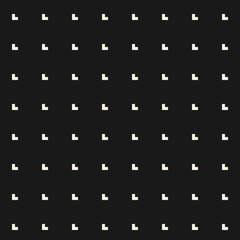 Vector minimalist geometric pattern. Abstract black and white seamless texture with small geo shapes, pixels, squares, dots. Subtle minimal background. Perforated surface. Simple dark repeat design
