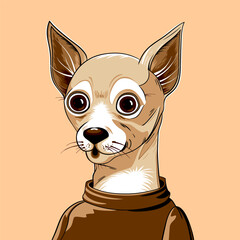 Hipster portrait of a chihuahua in a brown sweater. Vector illustration of a handmade drawing.