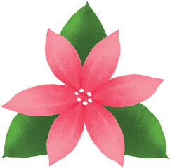 Handdrawn watercolor flower with leaves