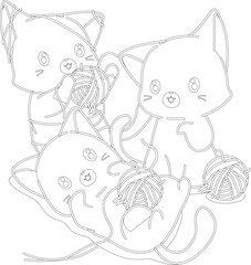 Cartoon Cats Playing with Yarn Balls