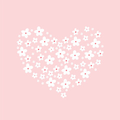 Poster with flower heart. Vector illustration in a flat style. Poster with flowers. Cute spring print with daisies.