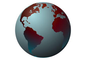 Icono del planeta Tierra en rojo y azul metálico con volumen