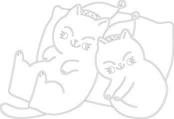 Cartoon Cats in Hats Laying in Bed with Pillows