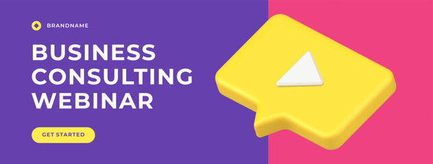 Business consulting webinar e learning educational video lesson social media banner 3d icon vector
