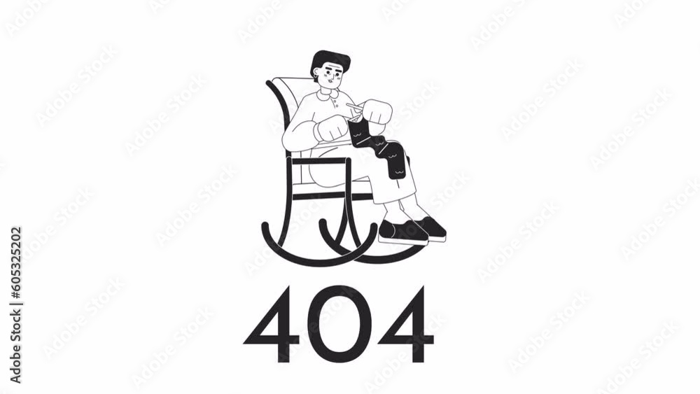 Poster granny knitting bw 404 animation. animated grandmother in rocking chair. empty state 4k video concep