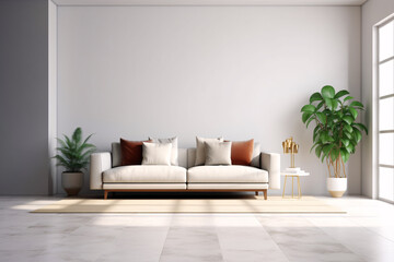 Modern Living Room Interior With Elegant Light Gray Furniture and Wall Colors for Mockup Design - 8K Ultra High Resolution - Generative AI