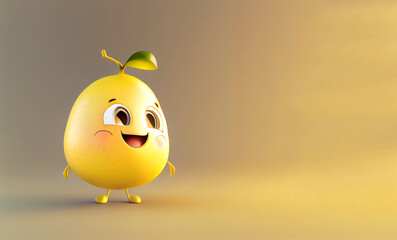 Cute Cartoon Lemon Character with green leaf on it