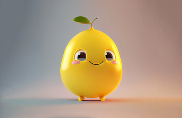 Cute Cartoon Lemon Character with green leaf on it