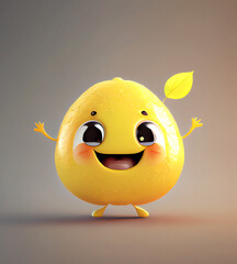 Cute Cartoon Lemon Character with green leaf on it