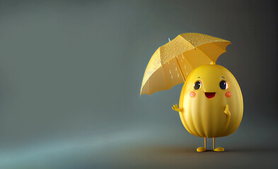 Cute Cartoon Lemon Character holding umbrella