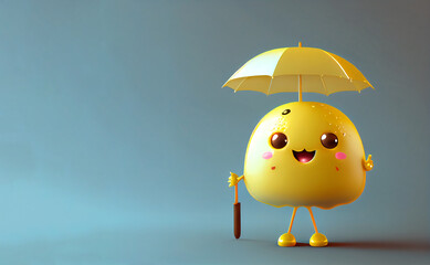 Cute Cartoon Lemon Character holding umbrella