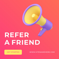 Referral friend marketing campaign public announce megaphone social media post 3d icon vector
