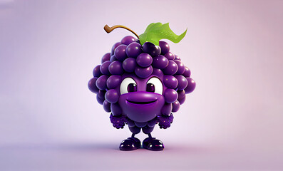 Cute Grape Character with a green leaf on it