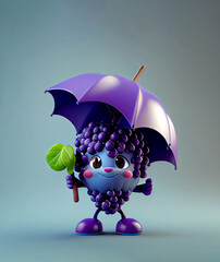 Cute Grape Character holding an umbrella