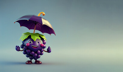 Cute Grape Character holding an umbrella