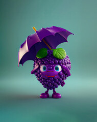Cute Grape Character holding an umbrella