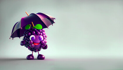 Cute Grape Character holding an umbrella