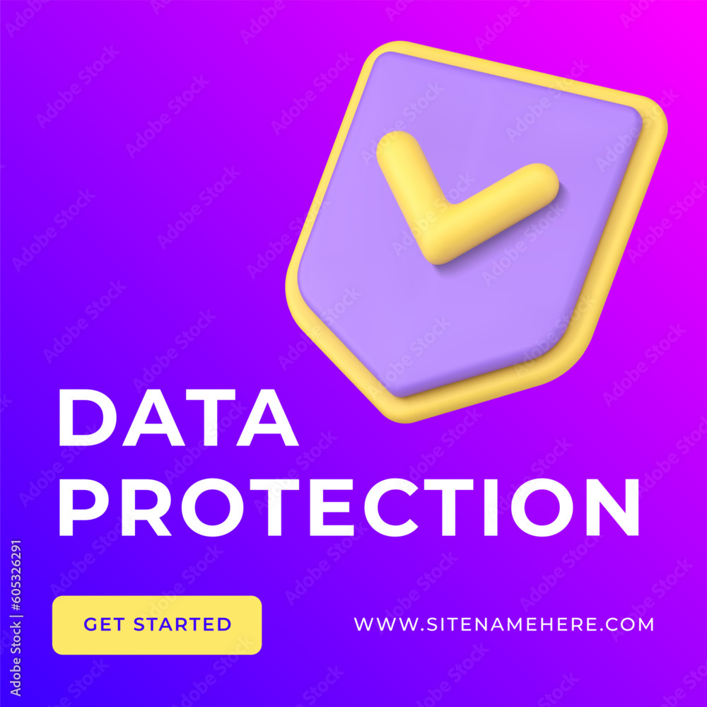 Poster digital data protection cyber information security hacker attack social media post 3d icon vector