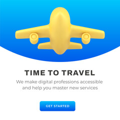 Time to travel air passenger transportation service digital offer social media post 3d icon vector