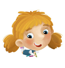 cartoon scene with young girl having fun resting and drawing leisure free time isolated illustration for kids