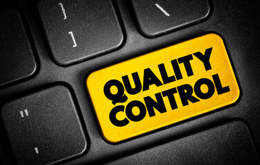 QC Quality Control - process by which entities review the quality of all factors involved in production, acronym text concept button on keyboard