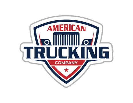 Blue Red American Trucking Logo Design Template