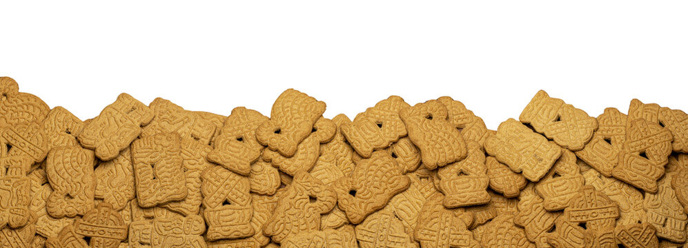 a heap of speculoos cookies on transparent background PNG file for banner, panorama or border