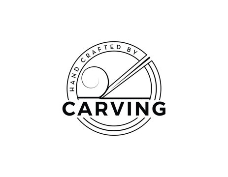 Simple Monogram Wood Carving Business Logo Design Template