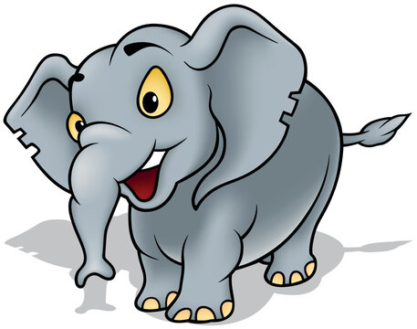 Cute Smiling Gray Elephant with Yellow Eyes