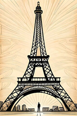 Fototapeta na wymiar Eiffel Tower pencil drawing. AI generated illustration