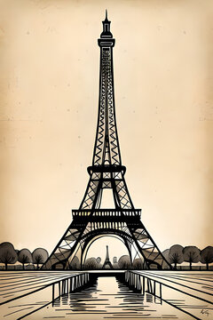 Eiffel Tower pencil drawing. AI generated illustration