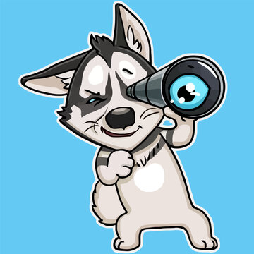 Cute puppy looking through, dog face cartoon, vector illustration