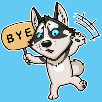 Cute puppy giving goodbye face, dog face cartoon, vector illustration