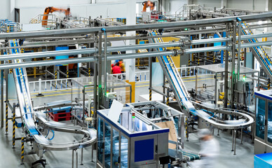 Production line in milk factory