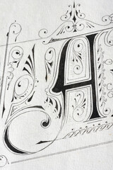 the letter A made with nib on white paper