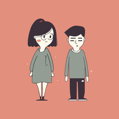 Couple man and woman cartoon simple minimalistic vector art