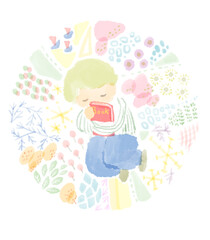 A boy sleeping with a book in his arms