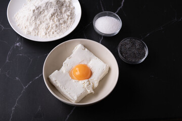 photo egg yolk, sugar, cottage cheese, poppy seed