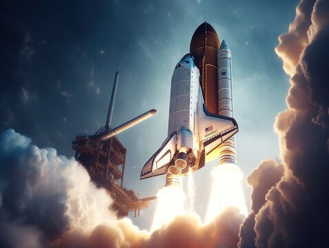 Space Shuttle Taking Off Into The Sky Created With Generative AI Technology