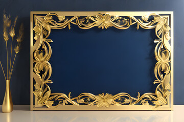 Beautiful luxury vegetal popular glamor background frame with golden tropical leaves, mockup Generative AI
